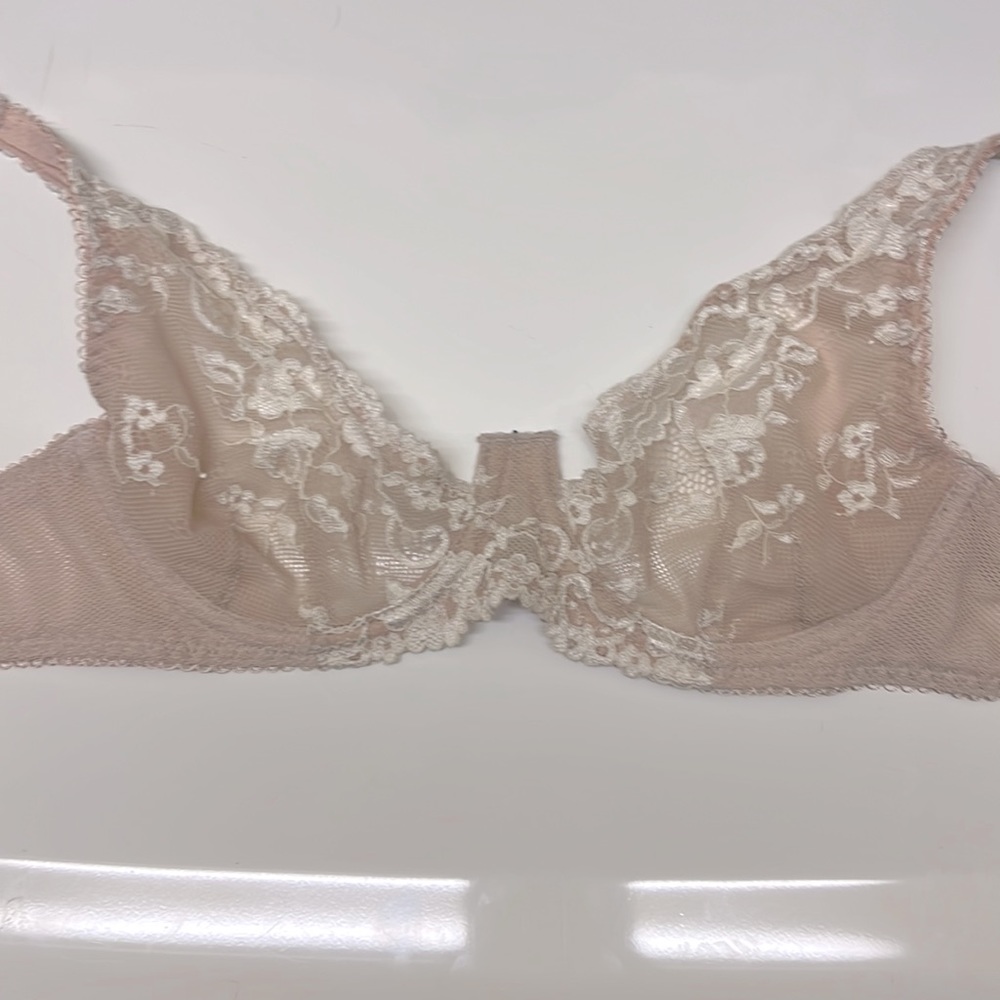 Sheer Dusty Pink and White Floral Bra! 34A!